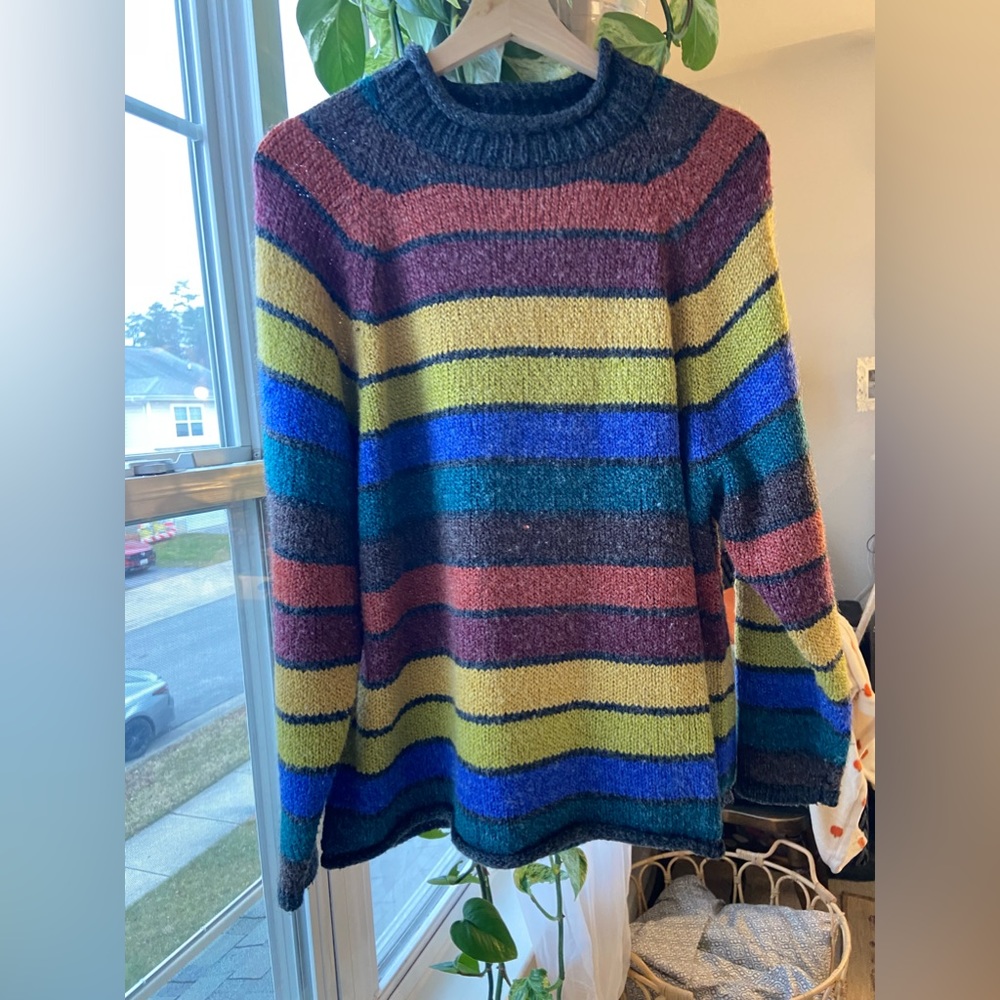 Vtg 90s Striped Mock Neck Size LARGE colorful Sweater